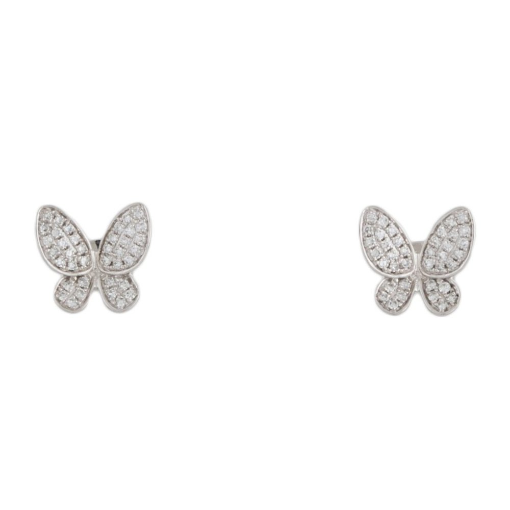14K WHITE GOLD DIAMOND BUTTERFLY STUD EARRINGS